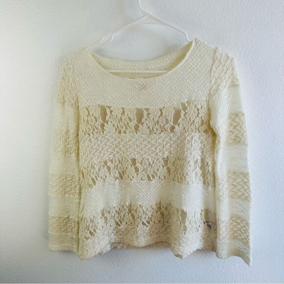 Meadow Rue Ivory Lace Stripe Wool Blend Sweater Size XS - Picture 1 of 3